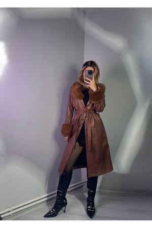 mishel kürklü kaban -kahverengi