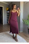 Omuz Askılı Günlük Elbise - Bordo